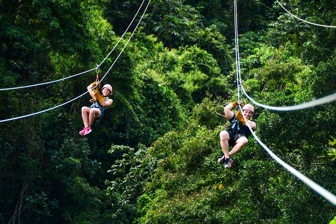 Dual Zipline Side-by-Side Adventure in Punta Cana - Safety Gear, Harness Fitting, and Guides Like Emilio, Carlos, Reyes, John