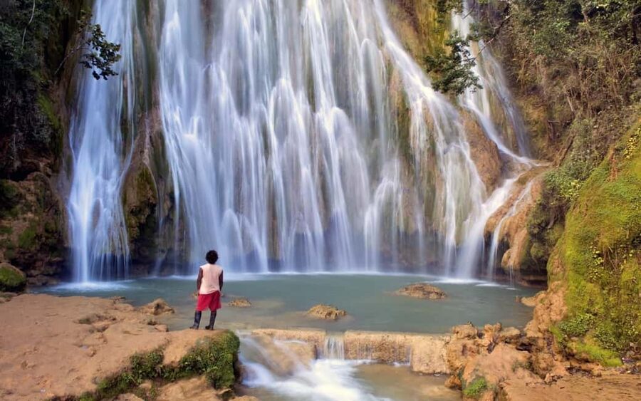 From Punta Cana: Samana Full Day Trip by Bus and Boat - El Limón Waterfall: safari truck, fruit stop, then horseback